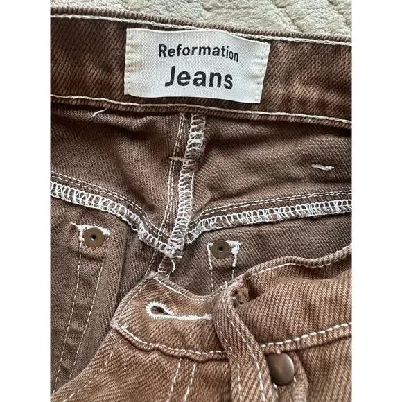 Reformation Cowboy High Rise Straight Jeans Chocolate Brown Women’s Size 24 - Picture 9 of 9